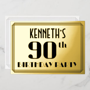 90ste verjaardagsfeestje: Art Deco-look “90” en na Folie Uitnodiging