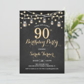 90ste verjaardagsfeestje - Chalkboard Gold Kaart (Staand voorkant)