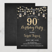 90ste verjaardagsfeestje - Chalkboard Gold Kaart (Voorkant / Achterkant)