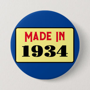 90ste verjaardagsfeestje geboren 1934 90 pin ronde button 7,6 cm