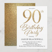90ste verjaardagsfeestje gouden uitnodiging (Voorkant / Achterkant)