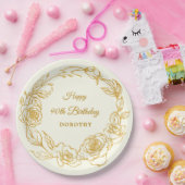 90ste verjaardagsfeestje Luxe Goud Roos Bloemenivo Papieren Bordje (Feest)