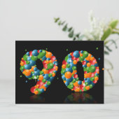 90ste verjaardagsfeestje, met bubbels en ballen kaart (Staand voorkant)