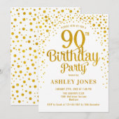 90ste verjaardagsfeestje - Wit & Goud Kaart (Voorkant / Achterkant)