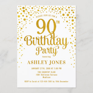 90ste verjaardagsfeestje - Wit & Goud Kaart
