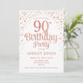 90ste verjaardagsfeestje - Wit & Roos Gold Kaart (Staand voorkant)