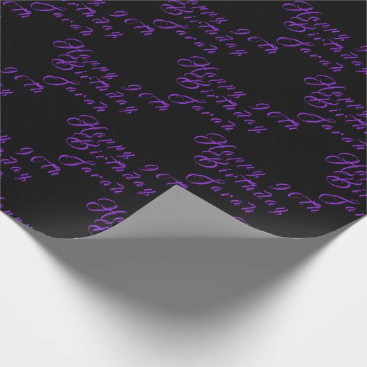 90ste Verjaardagsfeestnaam Zwart Paarse Patroon Cadeaupapier (Hoek)