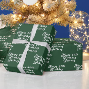 90ste Verjaardagspartij Naam Groen Modern Patroon Cadeaupapier