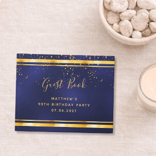 90ste verpartij donkerblauwe gouden confetti gastenboek