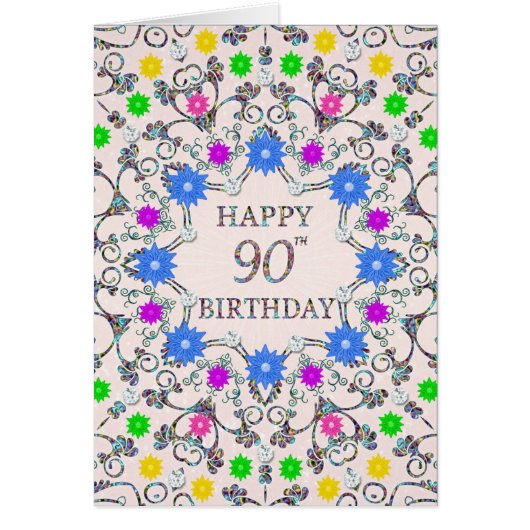90th Birthday Abstract Flowers (Voorkant)