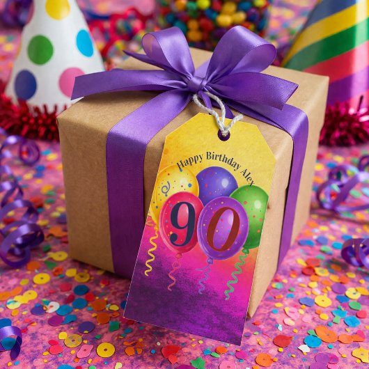 90th Birthday Balloon Confetti Party Cadeaulabel