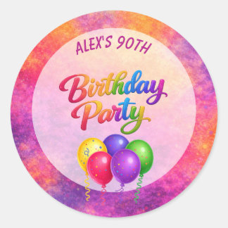 90th Birthday Balloon Confetti Party Ronde Sticker