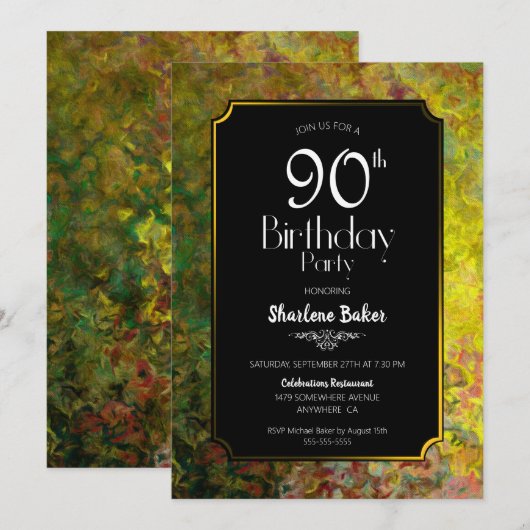 90th Birthday Black en Gold Kaart (Voorkant / Achterkant)