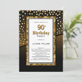 90th Birthday Black en Gold Kaart (Staand voorkant)