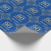90th Birthday Blue and Gold Glitter Lijst Cadeaupapier (Hoek)