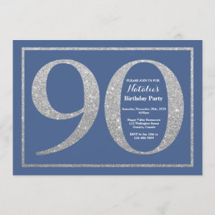 90th Birthday Blue en Silver Glitter Kaart