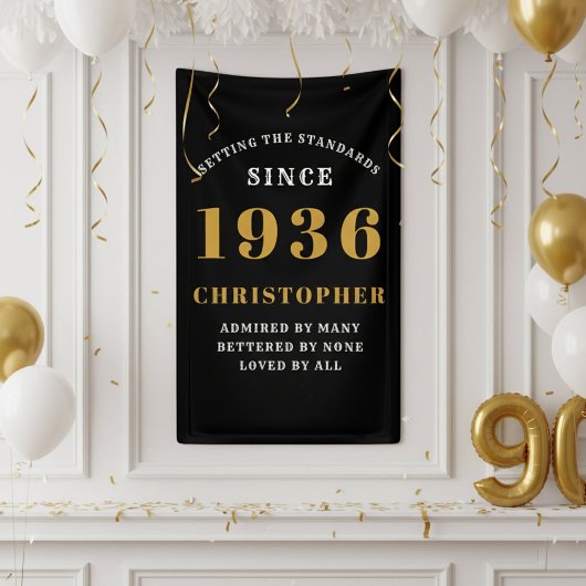 90th Birthday Born 1936 Add Name Black Gold Spandoek