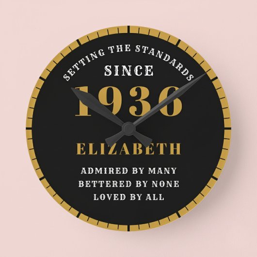 90th Birthday Born 1936 Black Gold Ronde Klok