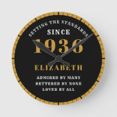 90th Birthday Born 1936 Black Gold Ronde Klok (Voorkant)