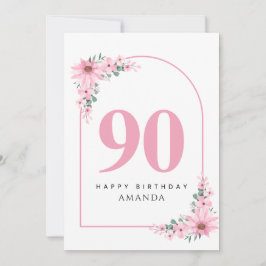 90th Birthday Card For Women Pink Flower Kaart