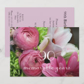 90th Birthday Celebration! - Roze bloemen Kaart (Voorkant / Achterkant)