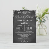 90th Birthday Chalkboard Typography Party Invite Kaart (Staand voorkant)