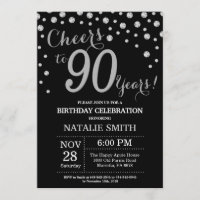 90th Birthday Diamond Invitation Black and Silver