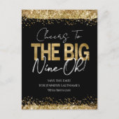 90th Birthday Gold Black Enregistrer la date Carte (Devant)