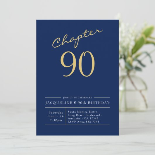 90th Birthday Gold Modern Script Blue Kaart (Staand voorkant)