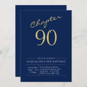 90th Birthday Gold Modern Script Blue Kaart (Voorkant / Achterkant)