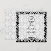 90th Birthday Invitation Black and White Damask Kaart (Voorkant / Achterkant)