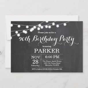 90th Birthday Invitation Chalkboard Kaart