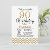 90th Birthday Invitation Gold Glitter Kaart (Staand voorkant)