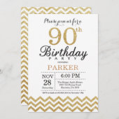 90th Birthday Invitation Gold Glitter Kaart (Voorkant / Achterkant)