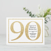 90th Birthday Invitation Gold Glitter Kaart (Staand voorkant)