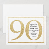 90th Birthday Invitation Gold Glitter Kaart (Voorkant / Achterkant)