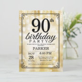 90th Birthday Invitation Gold Glitter Kaart (Staand voorkant)