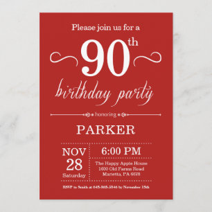 90th Birthday Invitation Red Kaart