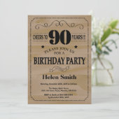 90th Birthday Invitation Rustic Wood Kaart (Staand voorkant)