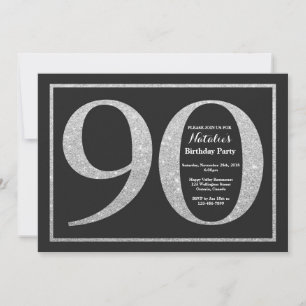 90th Birthday Invitation Silver Glitter Chalkboard Kaart