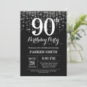 90th Birthday Invitation Silver Glitter Kaart (Staand voorkant)