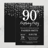 90th Birthday Invitation Silver Glitter Kaart (Voorkant / Achterkant)