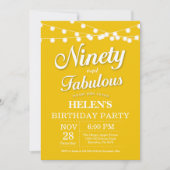 90th Birthday Invitation Yellow Fabulous Kaart (Voorkant)