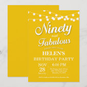 90th Birthday Invitation Yellow Fabulous Kaart (Voorkant / Achterkant)