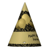 90th Birthday Number Pattern Gold/Black Scallops Feesthoedjes (Links)