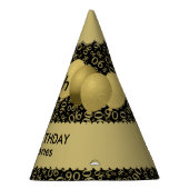 90th Birthday Number Pattern Gold/Black Scallops Feesthoedjes (Rechts)