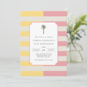 90th Birthday Palm Beach Pastel Stripe Tropical Kaart (Staand voorkant)