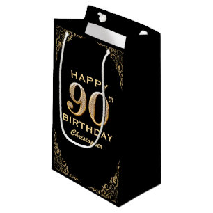 90th Birthday Party Black and Gold Glitter Lijst Klein Cadeauzakje