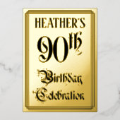 90th Birthday Party — Elegant Script + aangepaste Folie Uitnodiging (Voorkant)