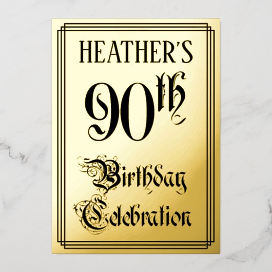 90th Birthday Party — Elegant Script + aangepaste Folie Uitnodiging (Voorkant)